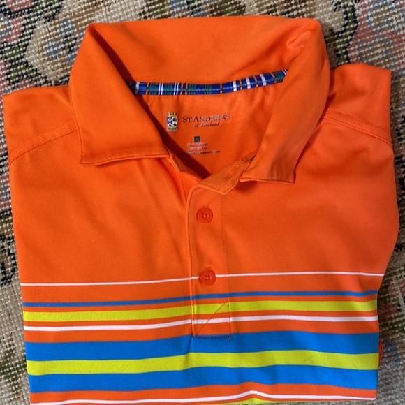ST Andrews Bright (Neon) Striped S/S Golf Polo! Like NEW!๐๏ธโโ๏ธโณ๏ธ๐ฅ๐, Big Small - Picture 1 of 12